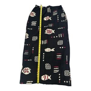 Vintage Marla Kim Black Red Abstract Fish Print Maxi Skirt Long Pencil Medium